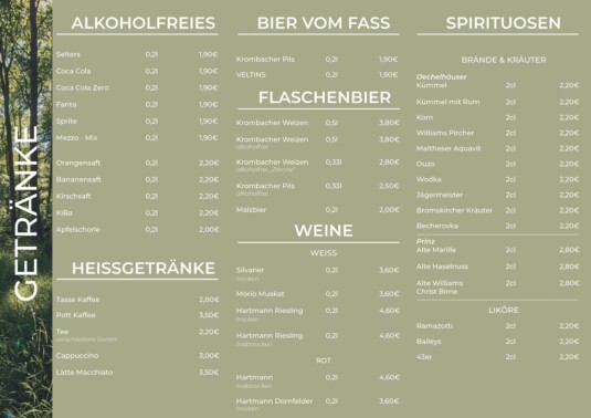 Unsere Getränkekarte